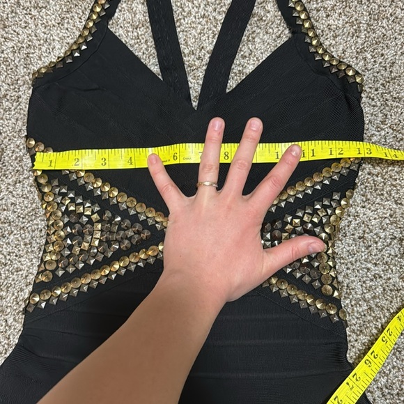 HERVE LEGER Women's Ayia Studded Mini Dress Size XS in Black - Picture 4 of 11